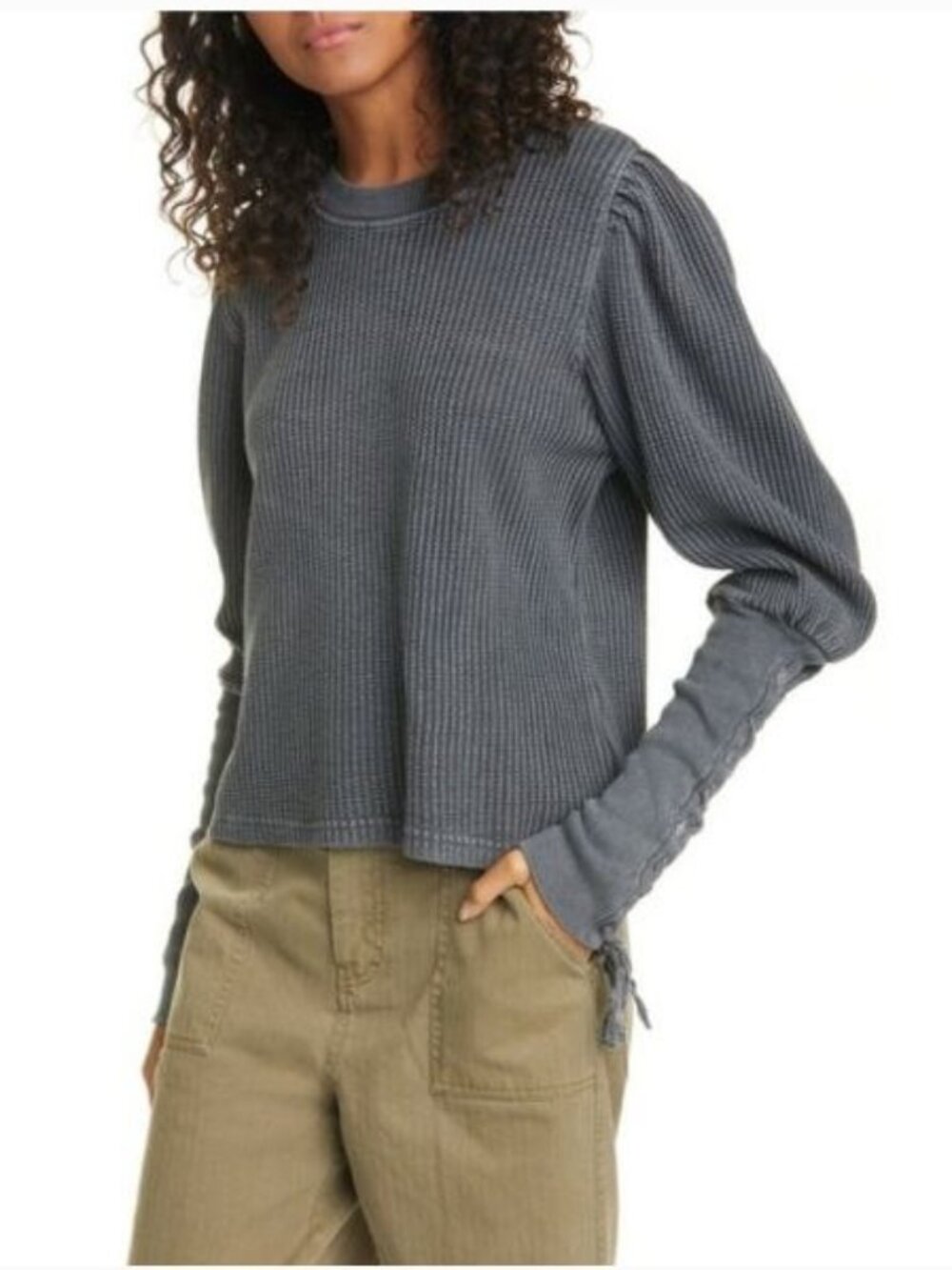 $68 Free People Tasha Thermal Shirt Light Charcoal Size XS - Picture 1 of 7